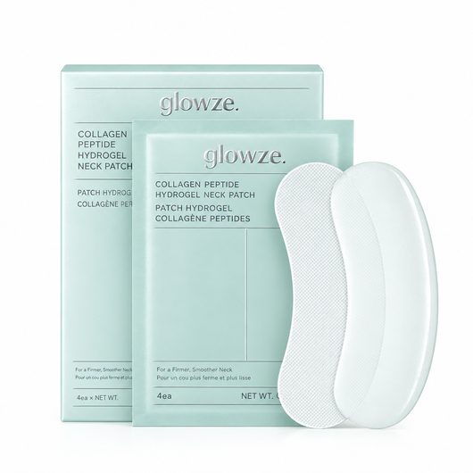 glowze. Collagen Neck Patches Glassmint packshot with sachets and patches
